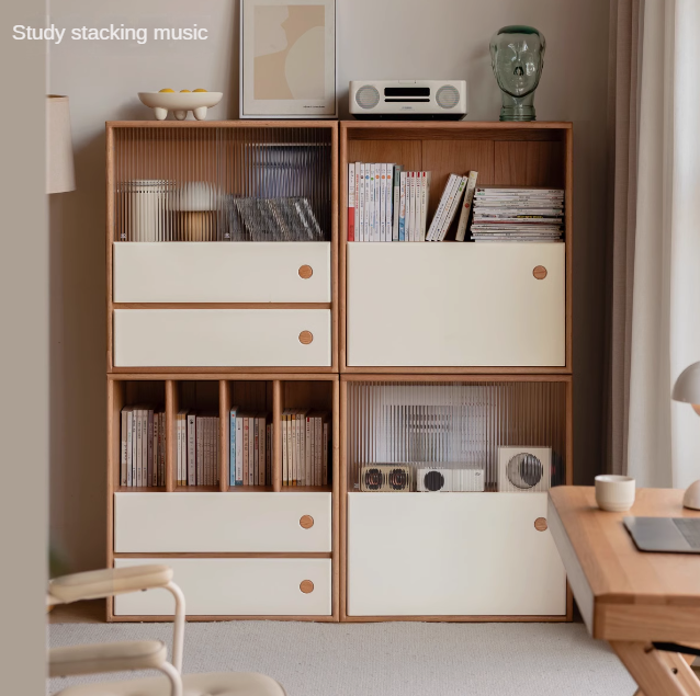 Oak, Beech Solid Wood Cream Style Module Combination Bookcase
