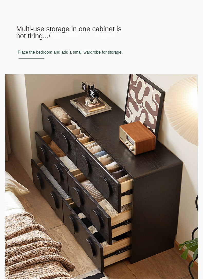 Oak Solid Wood Chest of Drawers Retro Black