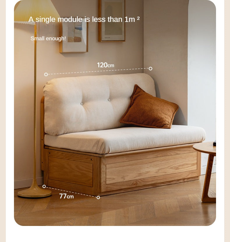 Oak Solid Wood Fabric Card Seat Floor Box Sofa.