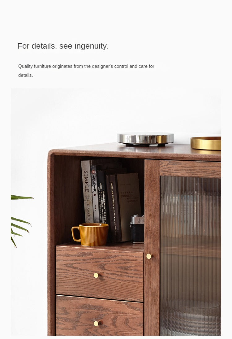 Solid Rubberwood, Oak Solid Wood Nordic Side Cabinet