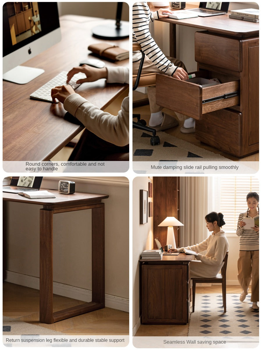 Black Walnut, Oak, Sandalwood, Ash Solid Wood Desk with Drawers