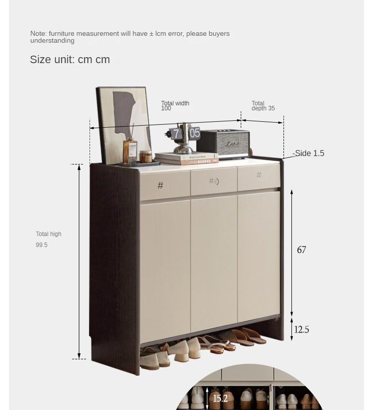 Oak, Rubberwood Solid Wood Porch Cabinet, Shoe Cabinet Slate Top