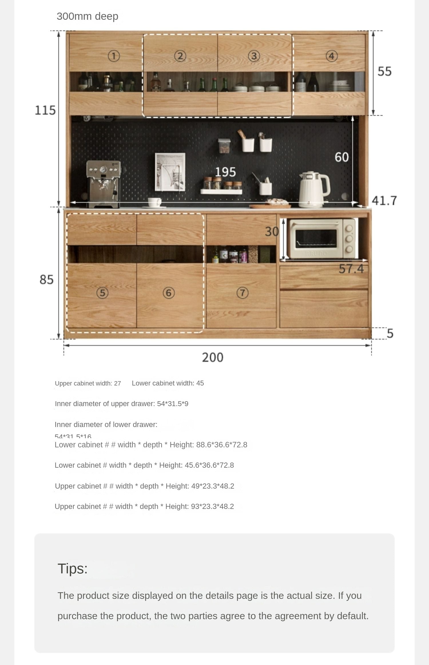 Oak Solid Wood Sideboard Modern Buffet Cabinet