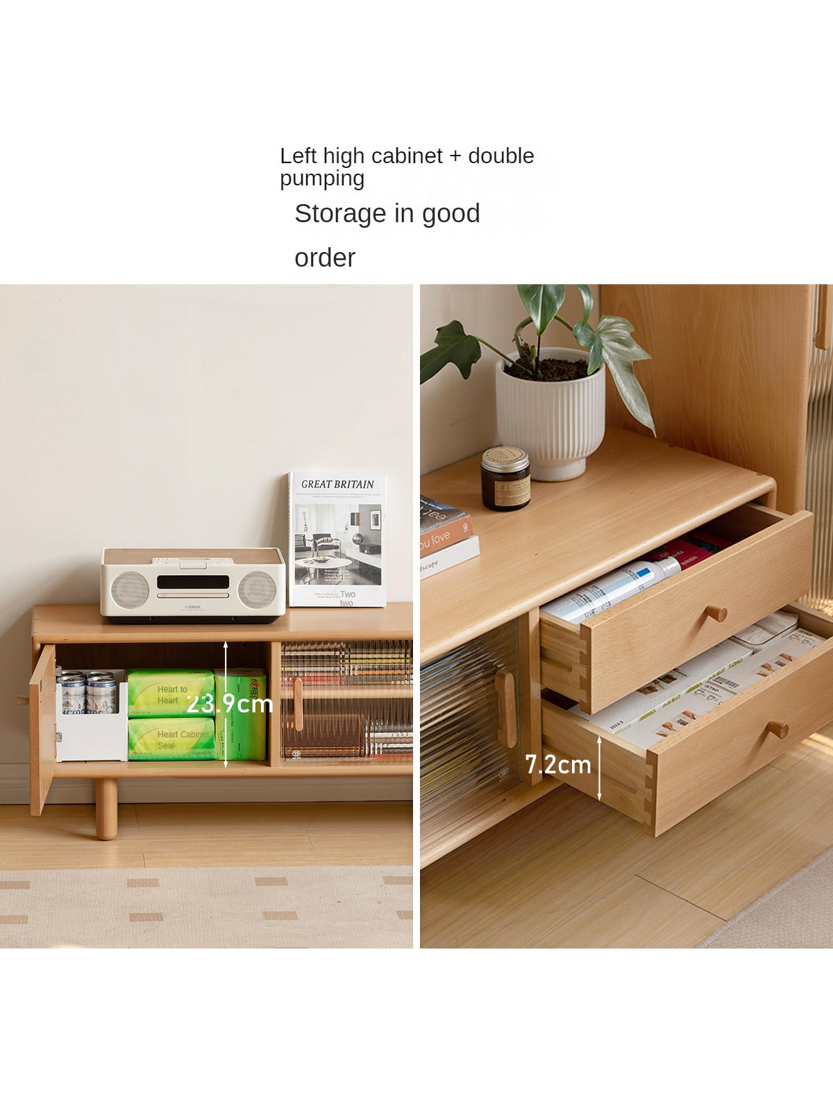 Beech Solid Wood Floor TV Cabinet.