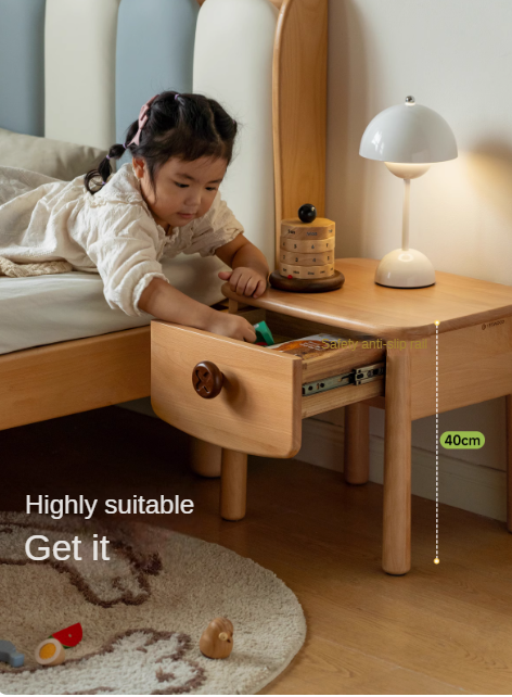 Beech, Rubber Solid Wood Modern Children's Nightstand