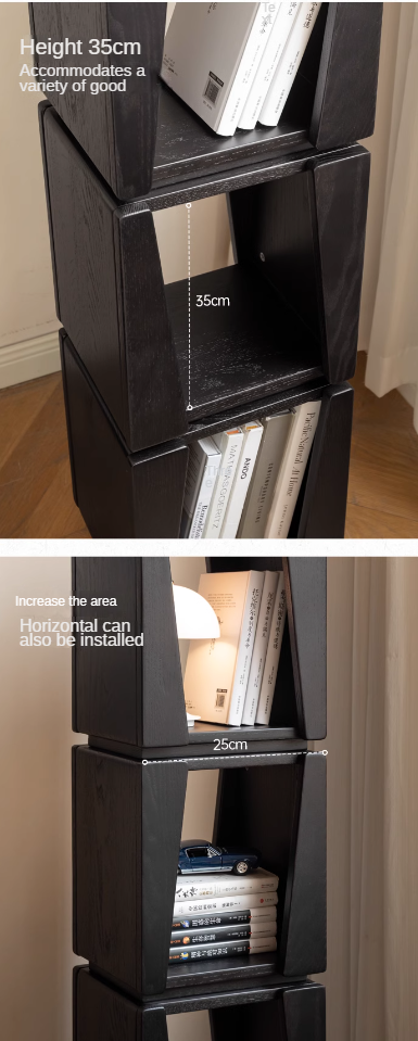 Oak solid wood floor-standing narrow bookshelf.