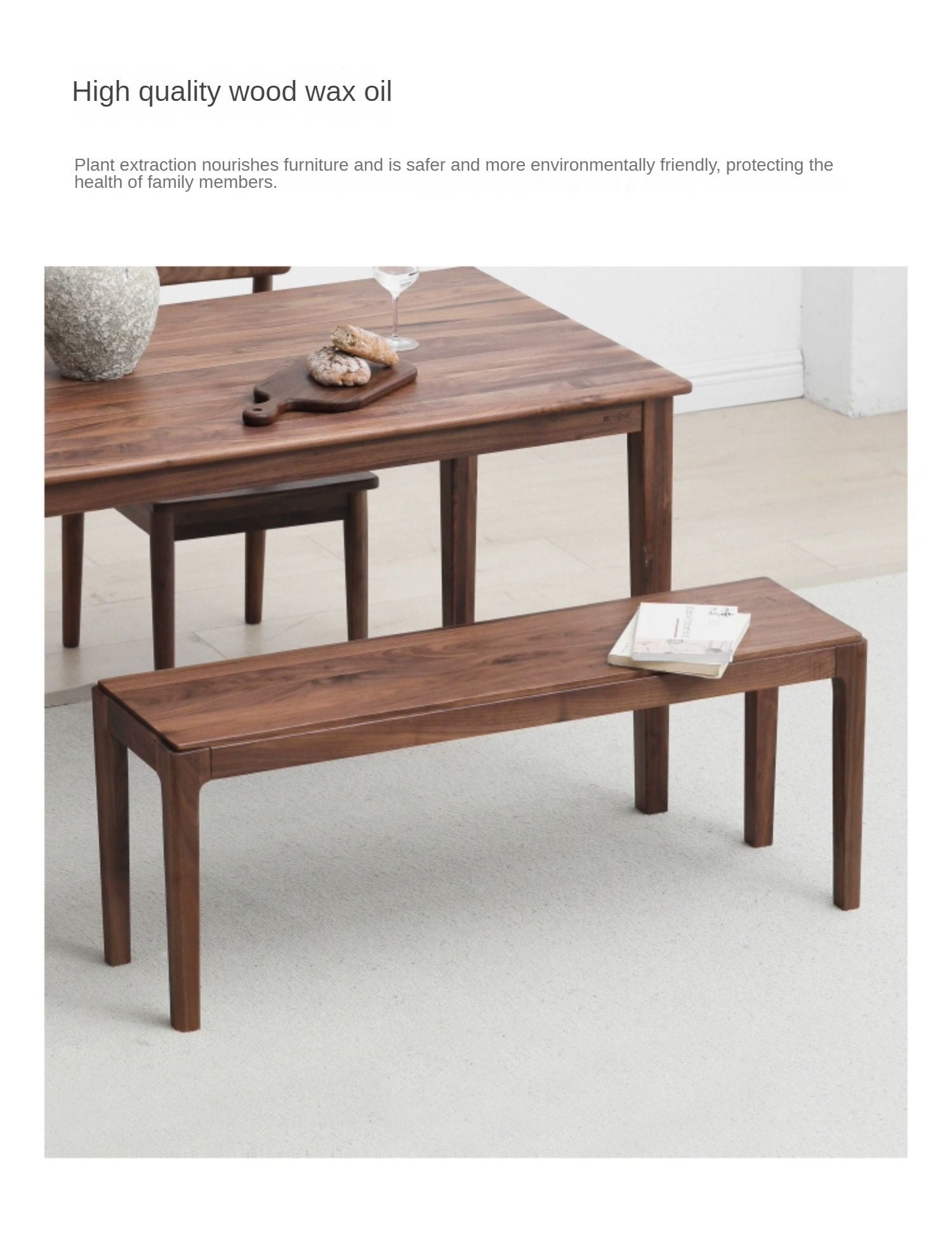 Black Walnut Solid Wood Nordic Long Bench