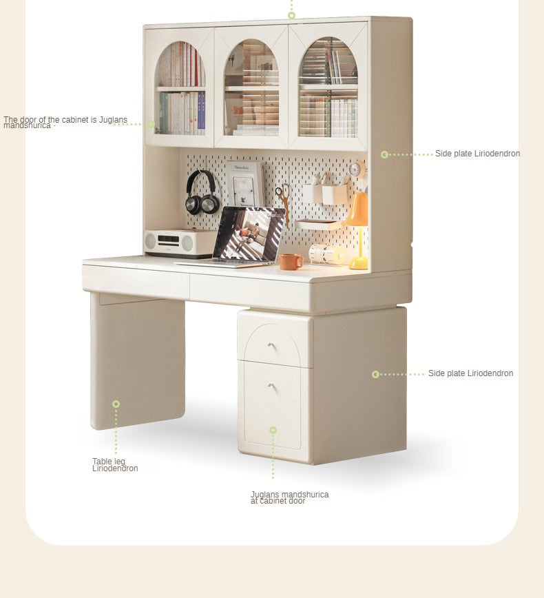 Poplar Solid Wood Desk Bookshelf Integrated Study Table
