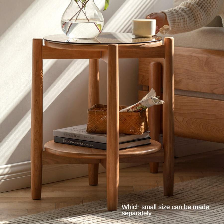 Cherry Wood Rattan Vine Weaving Glass Retro Coffee Table Combination