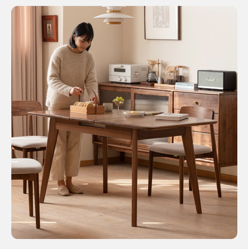 Black Walnut, Ash Solid Wood Telescopic Retractable Dining Table