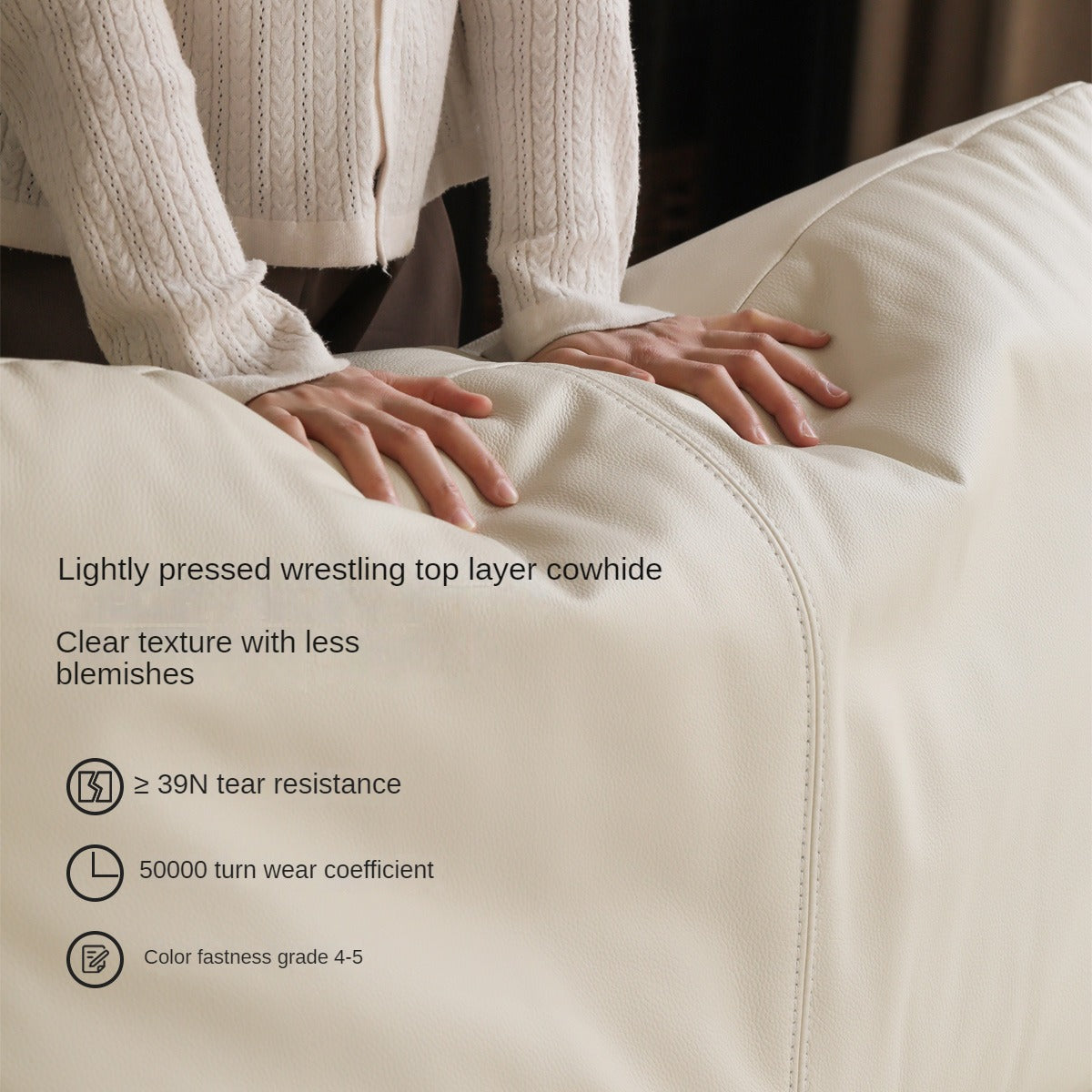 Leather Straight White Italian Sofa.