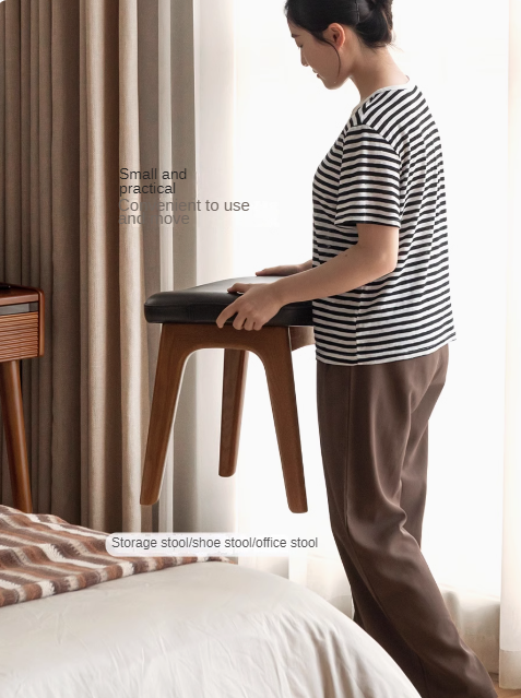 Oak, Cherry Solid Wood Makeup Soft Stool.