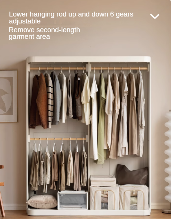Poplar Solid Wood White Cream Walk-in Curtain Wardrobe.