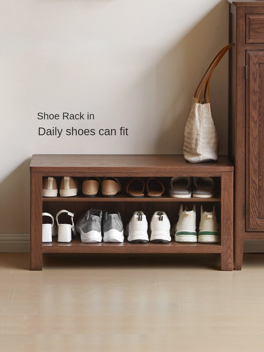 Oak Solid Wood Shoe Stool For Home Entrance