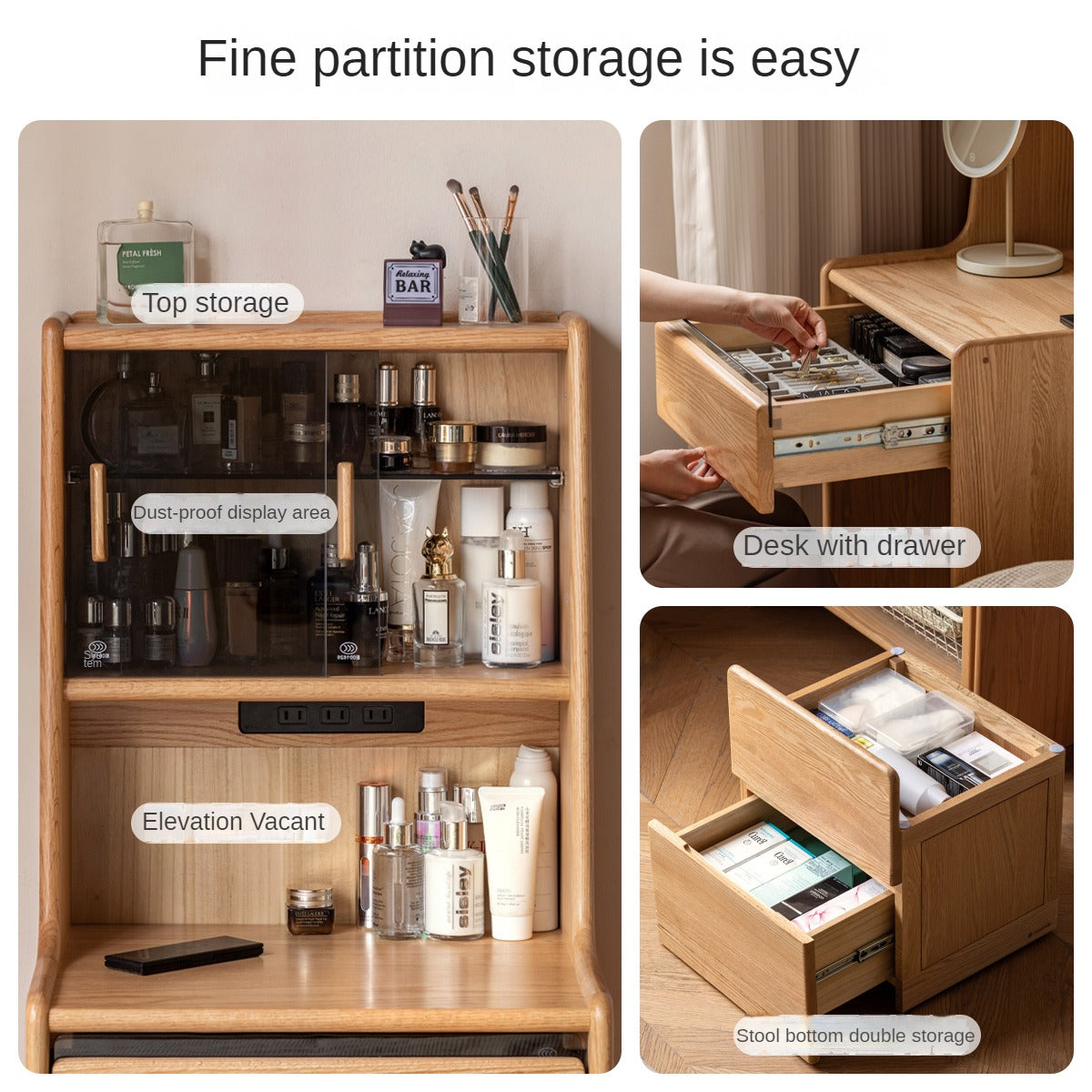 Oak, Solid Rubberwood Modern Dressing Table.