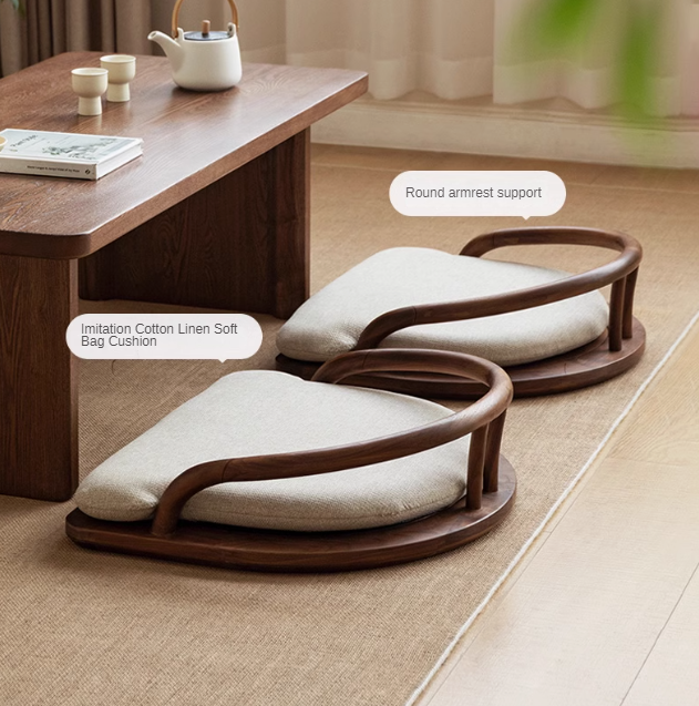 Black Walnut, Ash Solid Wood Tatami Soft Backrest Meditation Chair