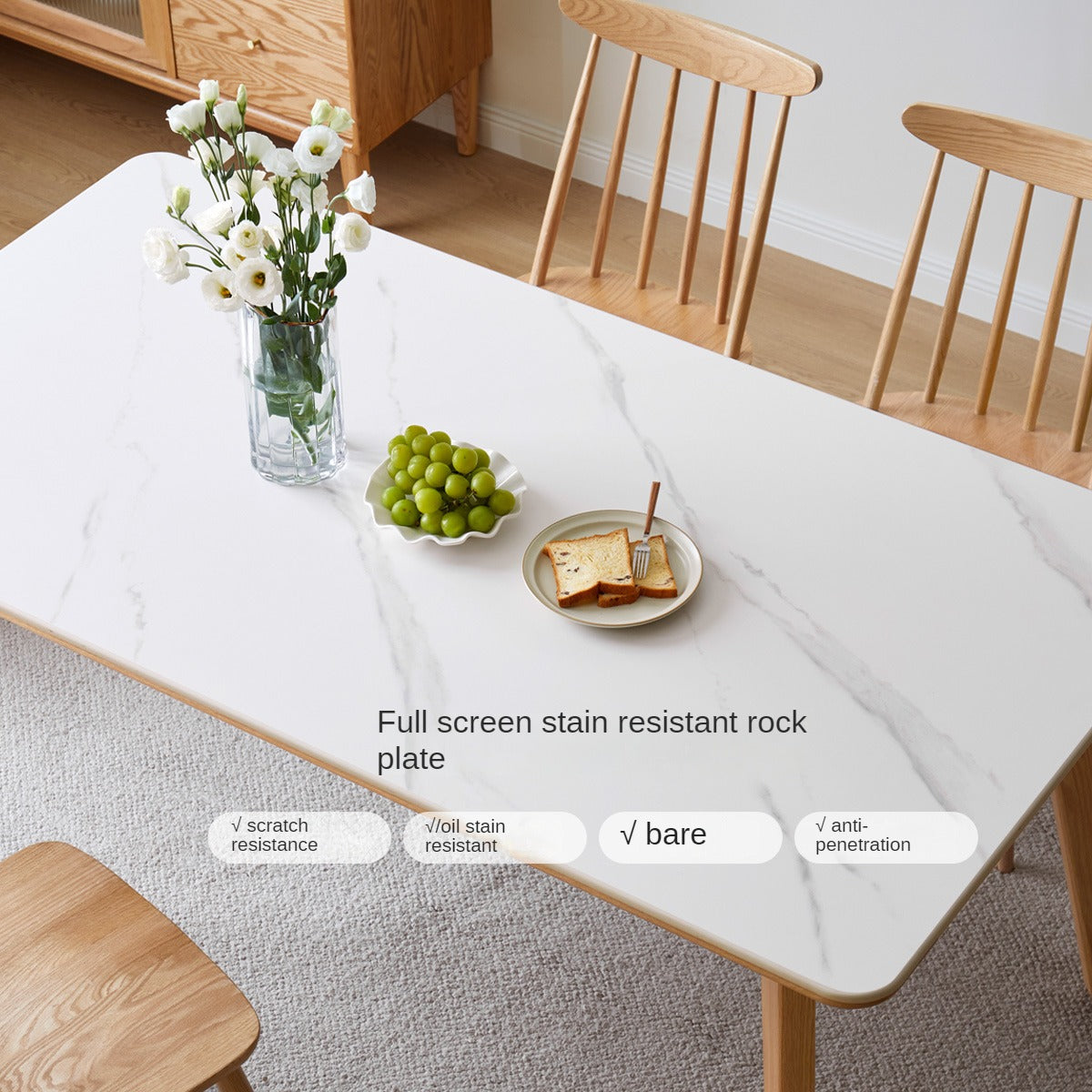 Ash, Oak Solid Wood Modern Rock Plate Dining Table