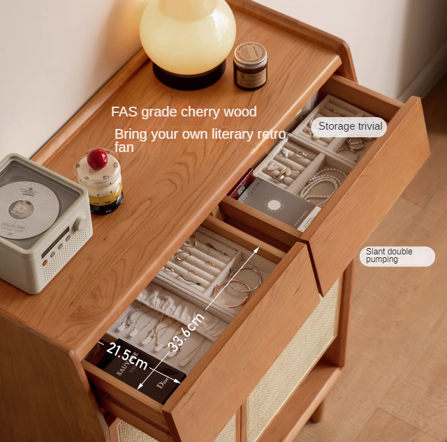 Сherry Solid Wood Rattan Locker Shoe Cabinet