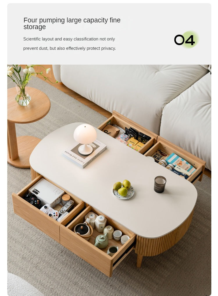 Oak Solid Wood Slate Coffee Table Modern Log Coffee Table