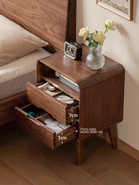 Black Walnut Solid Wood Modern Storage Small Nightstand