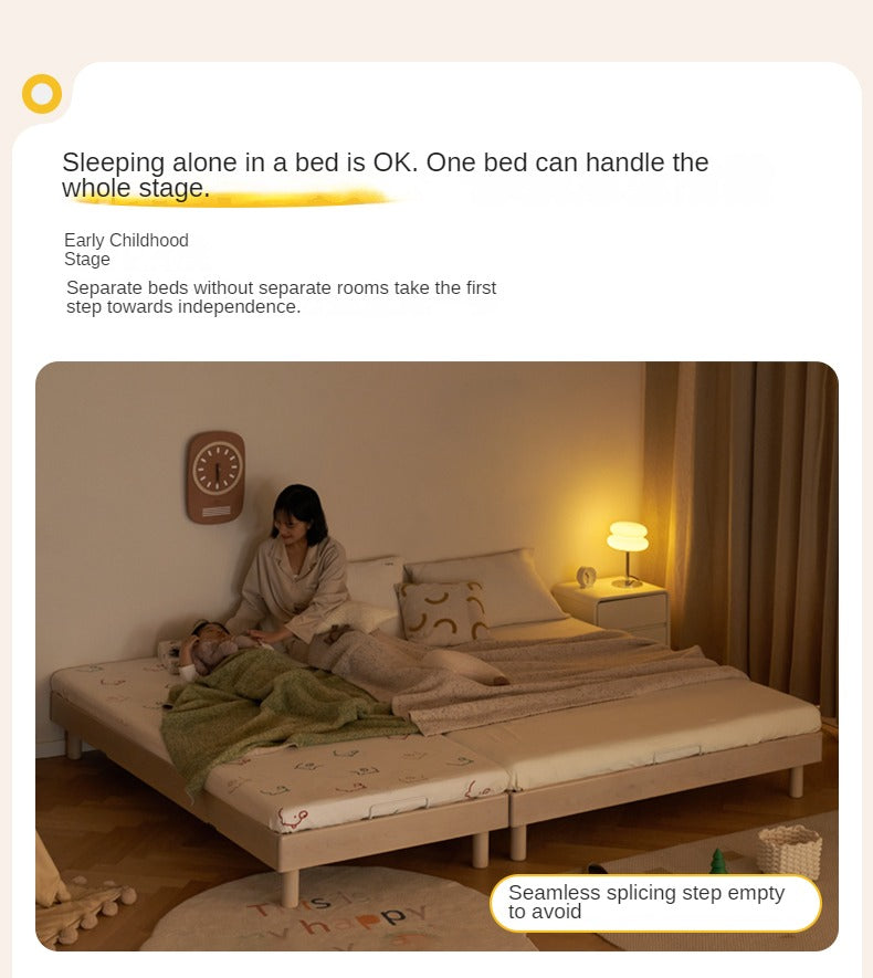 Rubberwood Solid Wood Mother-and-child platform bed, headboard-free bed