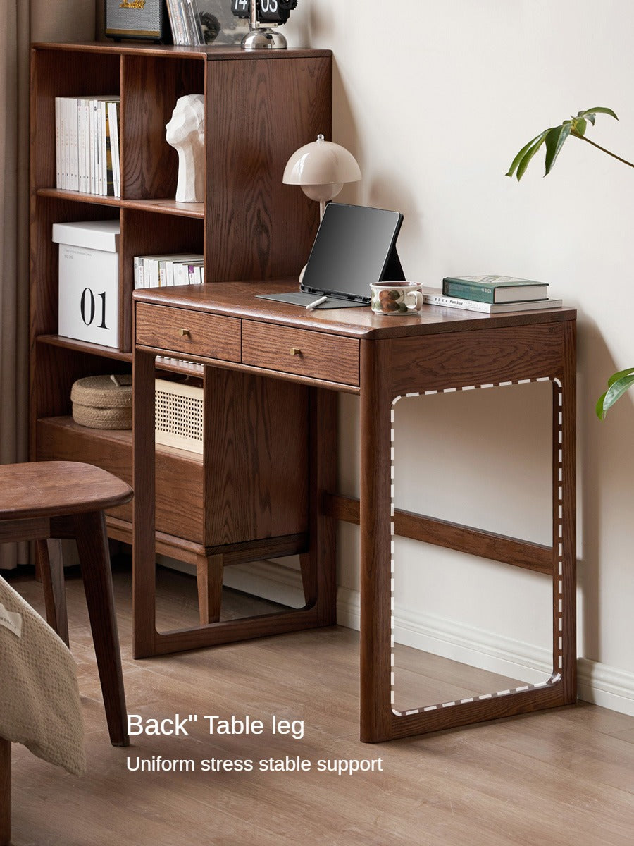 Oak Solid Wood Small Office Desk Walnut Color