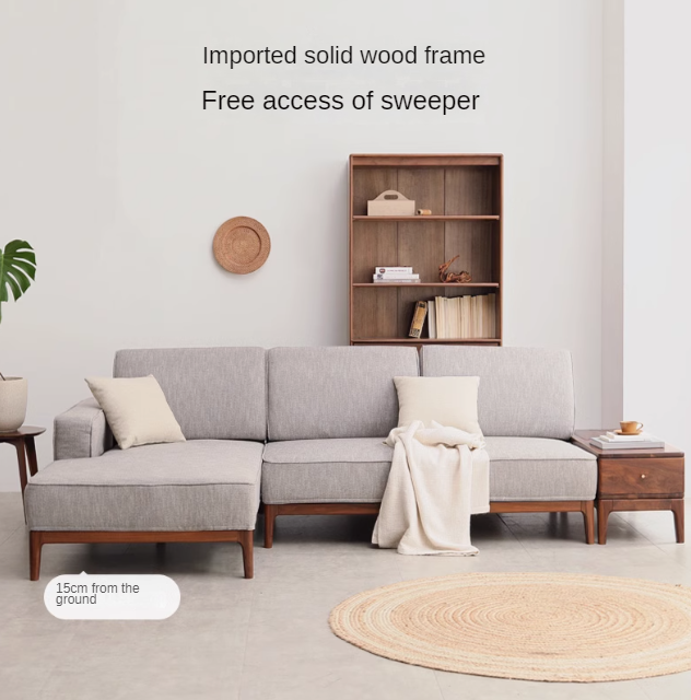 Black Walnut, Ash Solid Wood Fabric Chaise Longue Sofa.