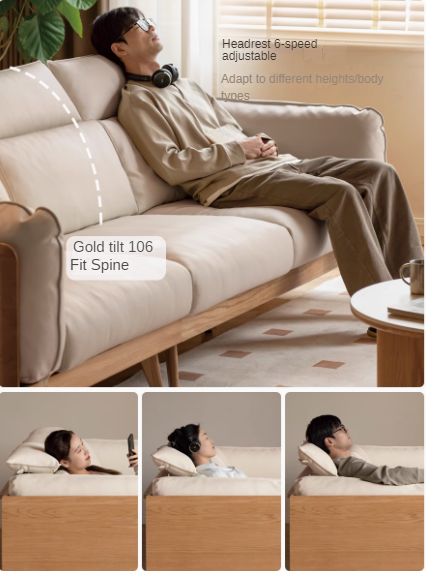 Oak, Ash Solid Wood High-Back Adjustable leather, fabric Sofa