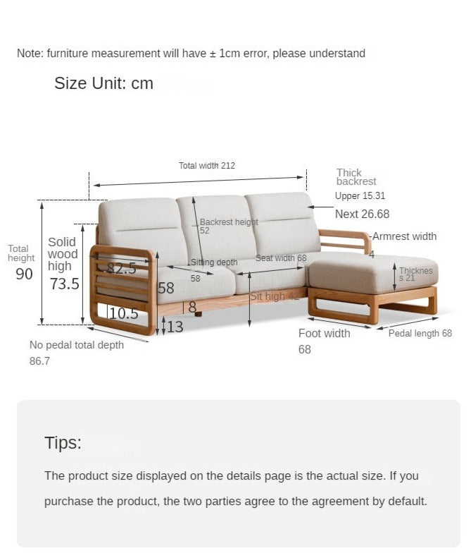 Oak Wood Fabric Sofa String-style Bbackrest.