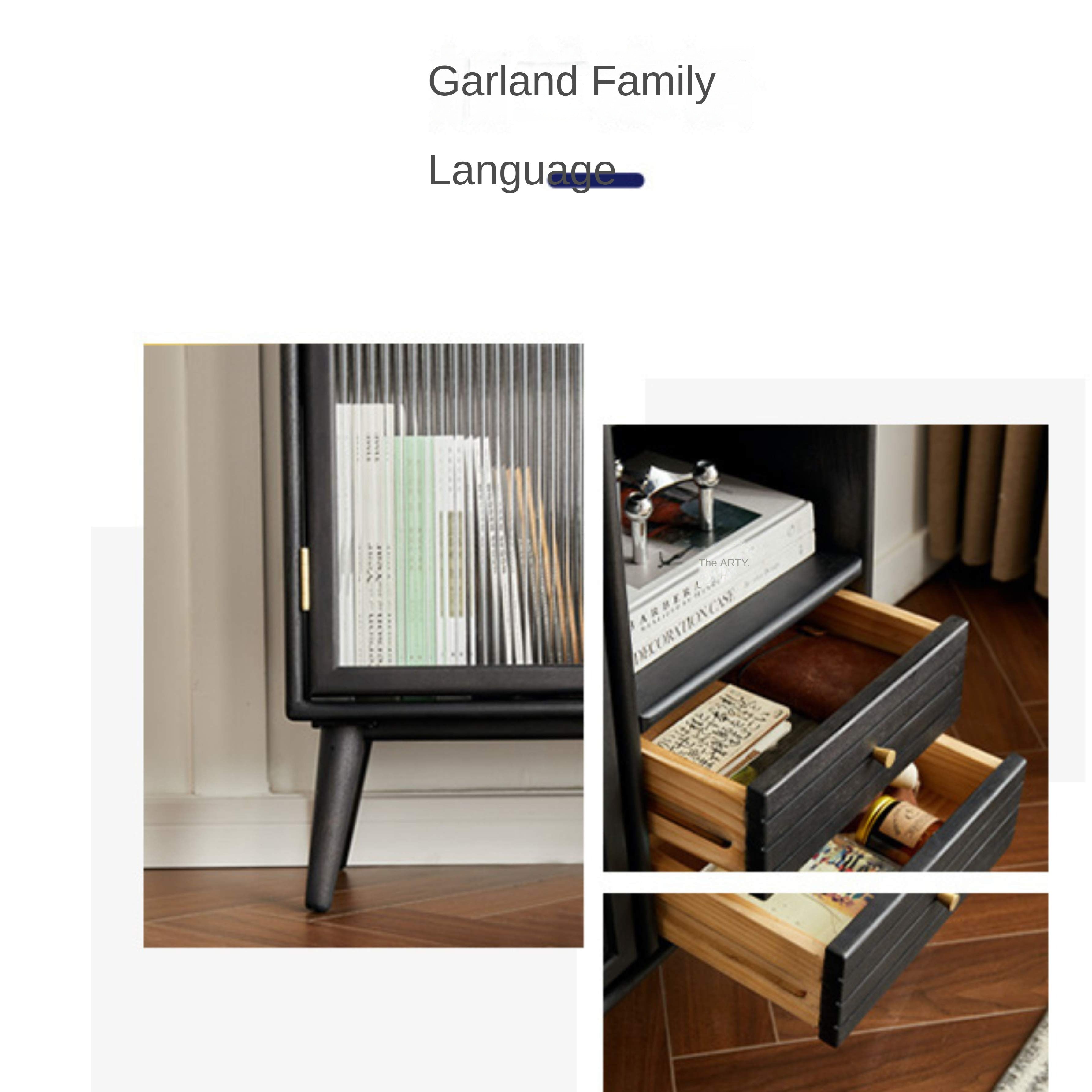 Rubber Solid Wood Nordic Black Modern Sideboard