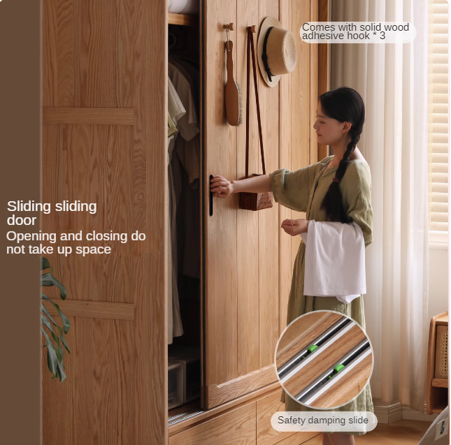Oak, Ash Solid Wood Wardrobe Sliding Door Modern.