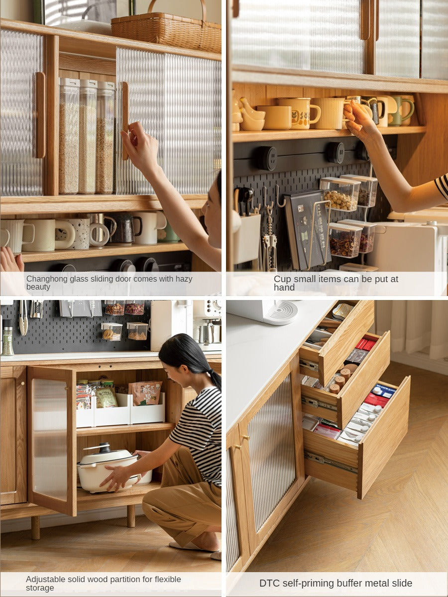 Oak Solid Wood Rock Plate Capacity High Storage Cabinet