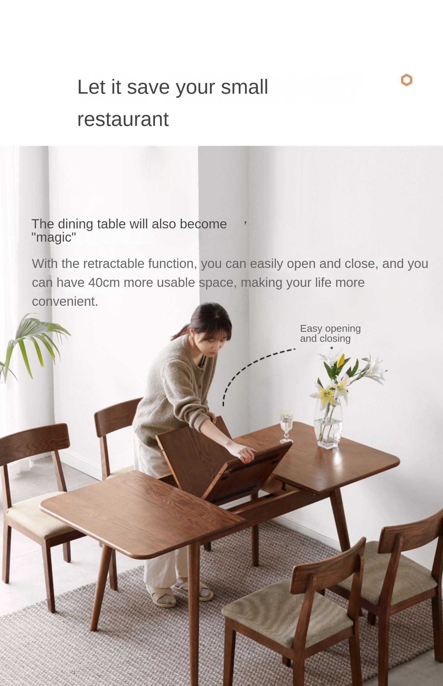 Oak Solid Wood Telescopic Folding Dining Table
