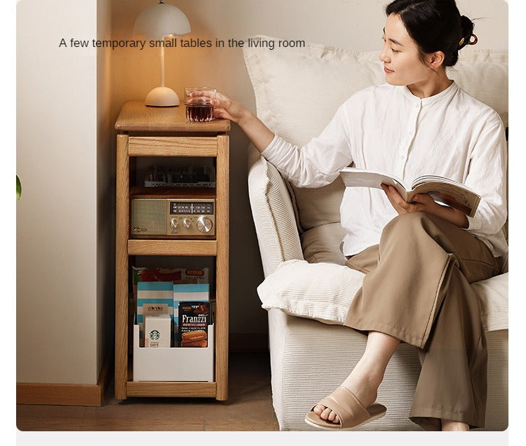 Oak, Ash Solid Wood Mobile Side Table