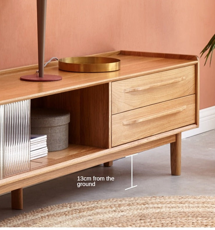 Oak solid wood TV stand sliding door"