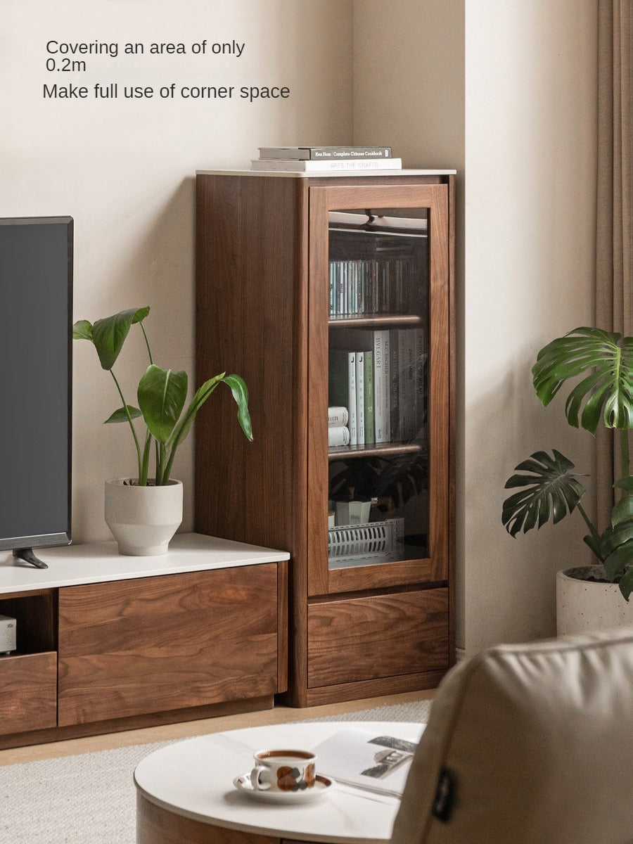 Black Walnut, Sandalwood Solid Wood Rock Slab Side Cabinet