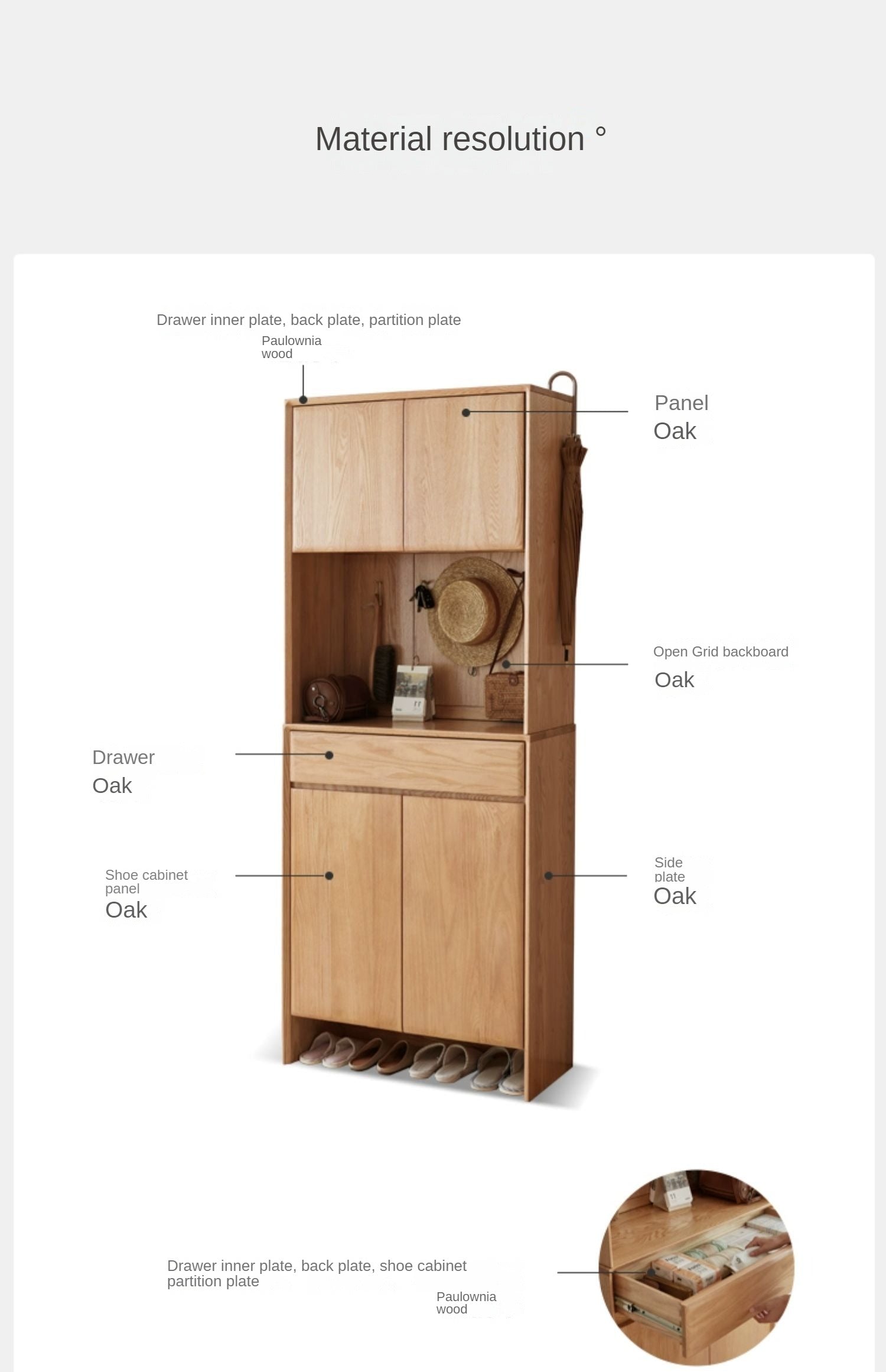 Oak Solid Wood Entrance Hall Cabinet Shoe Cabinet Integrated