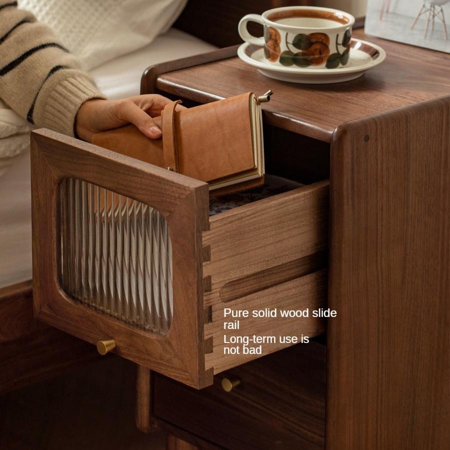 Black Walnut, Calpa Solid Wood Ultra-Narrow Nightstand.
