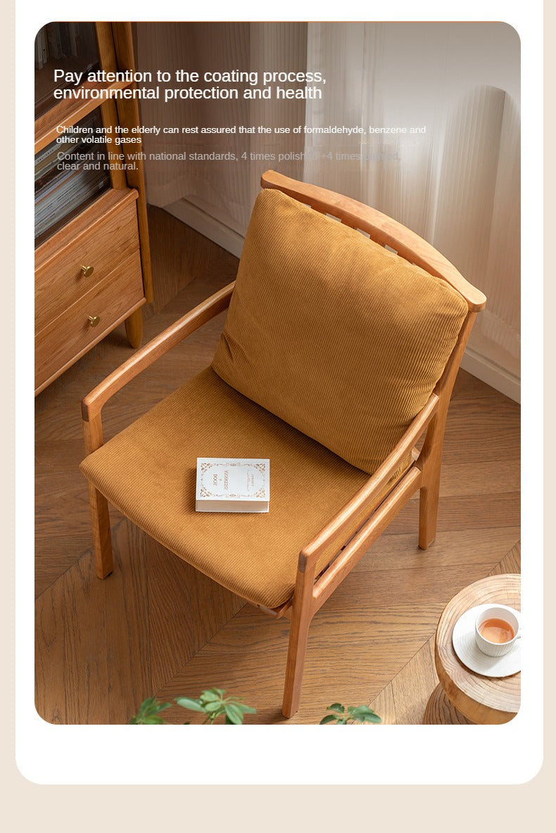 Cherry Wood Solid Wood Backrest Retro Soft Armchair