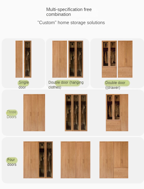 Oak Solid Wood Modern Wardrobe Free Combination.