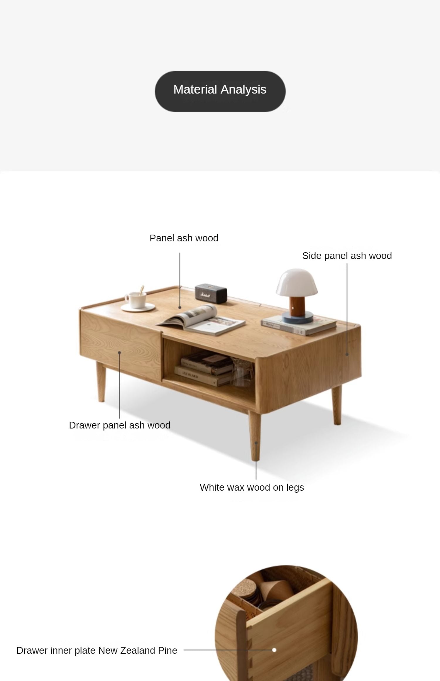 Ash Solid Wood Luxury Coffee Table