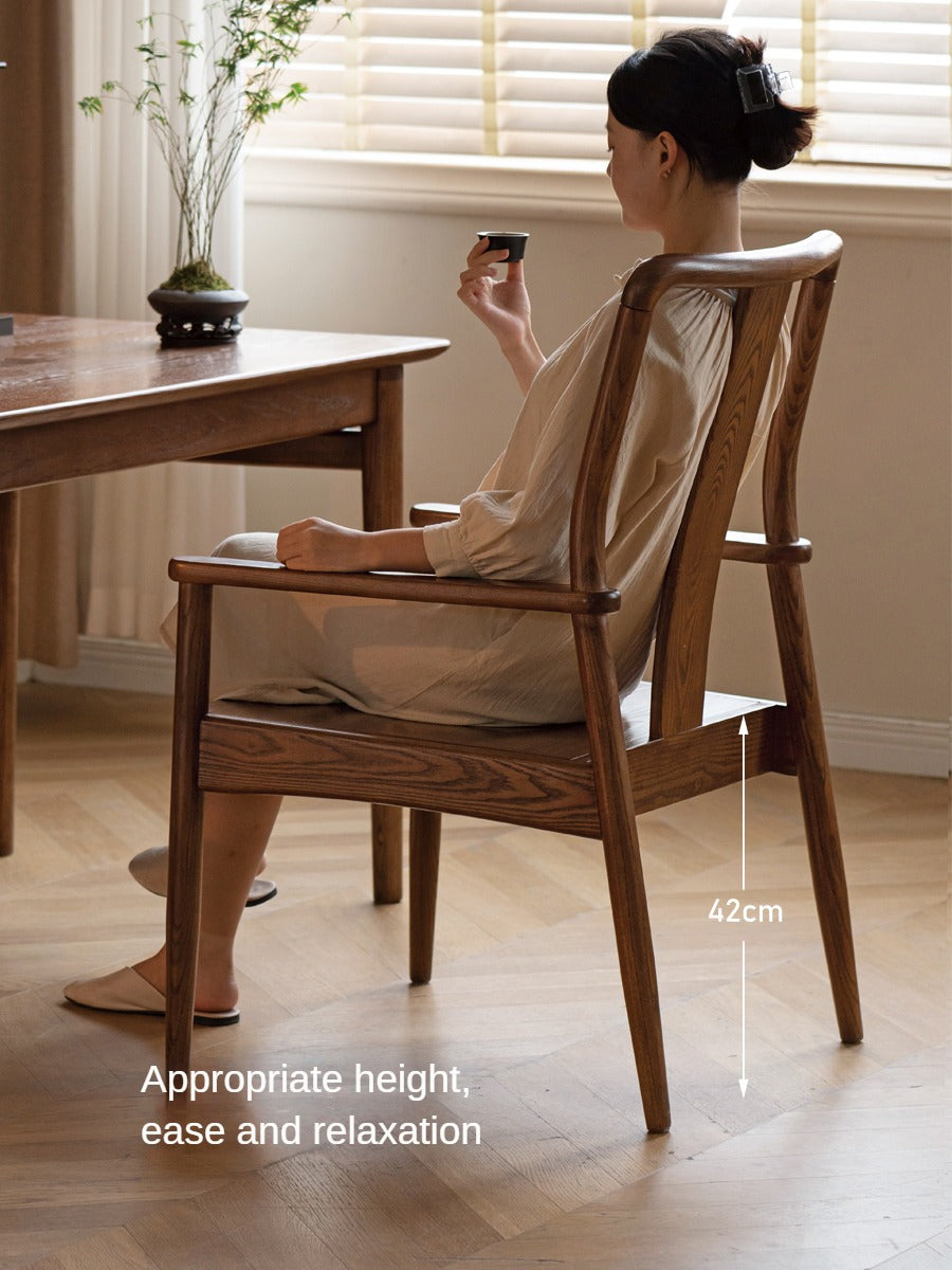 Black Walnut, Ash Solid Wood Backrest Dining Armchair