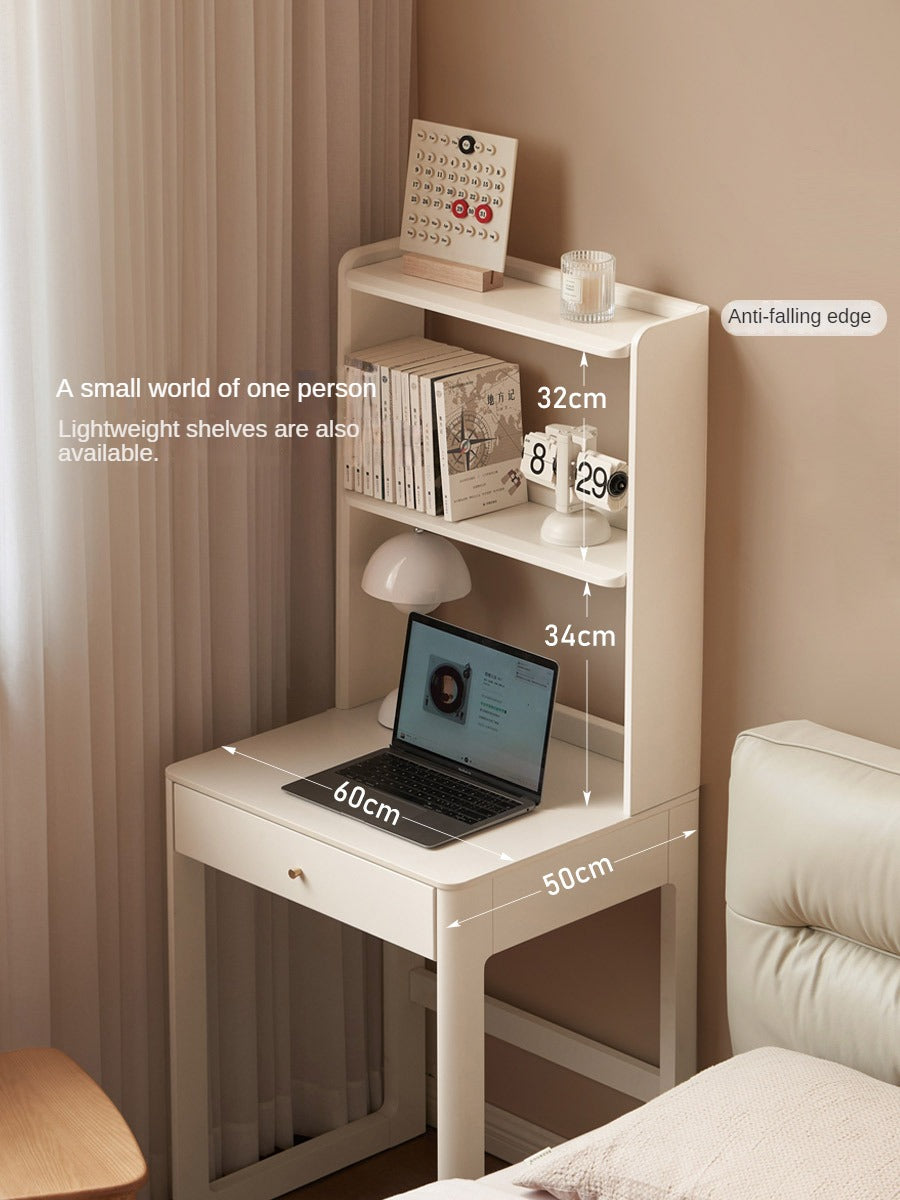 Poplar Solid Wood Rock Board Desk Bookshelf Integrated White Cream