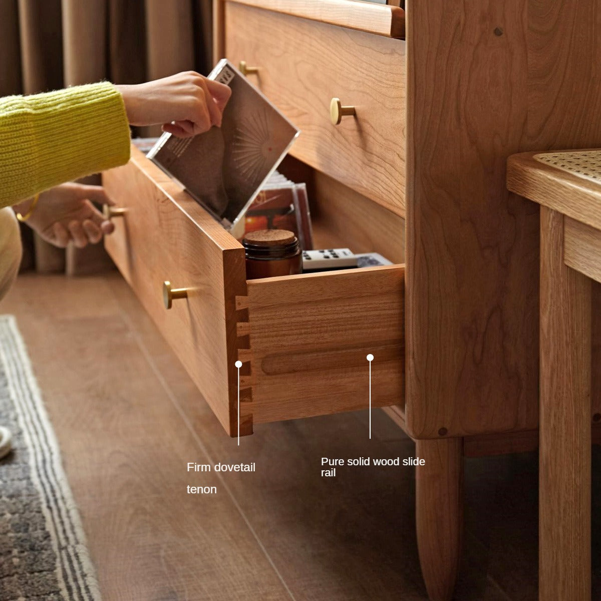 Cherry Wood, Oak, Poplar Solid Wood Side Cabinet Flip Door, LED light.