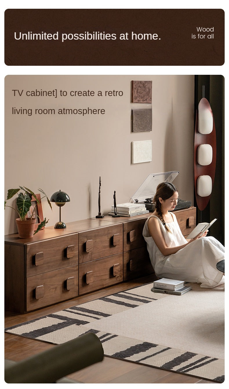 Black Walnut, Oak Solid Wood TV Cabinet Module Combination.