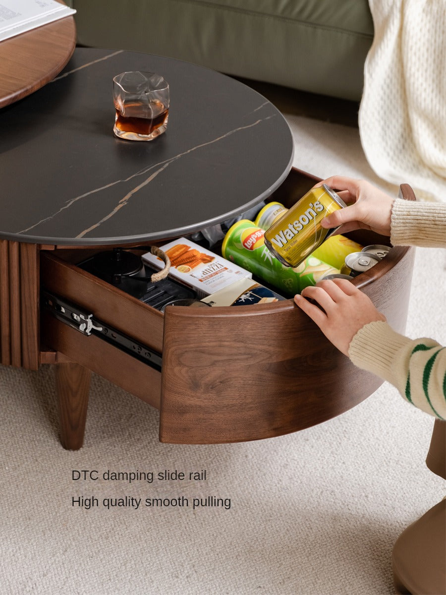 Black Walnut, Ash Solid Wood Combination Rock Plate Coffee Table