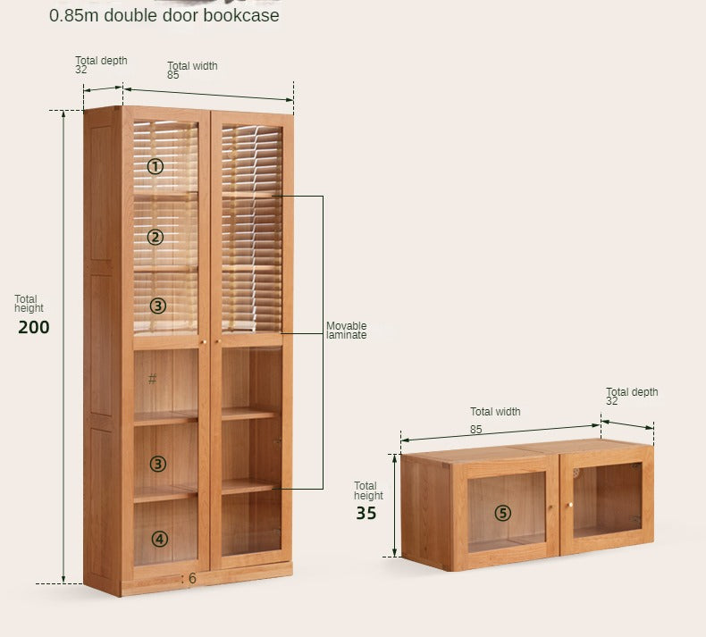 Cherry Solid Wood Bookcase Floor-Standing Free Combination Bookshelf