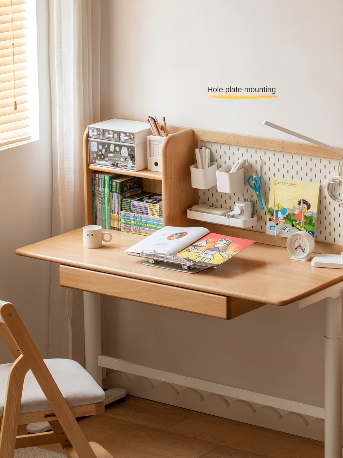 Beech Solid Wood Hand-Cranked Kids Lifting Table Board Shelf DIY