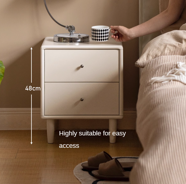 Solid RubberWood White Cream Style Nightstand