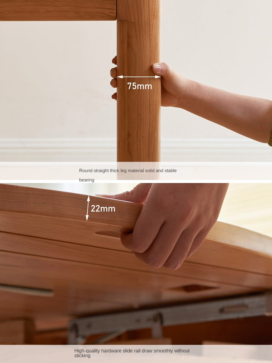 Cherry Solid Wood Retractable Folding Round Table